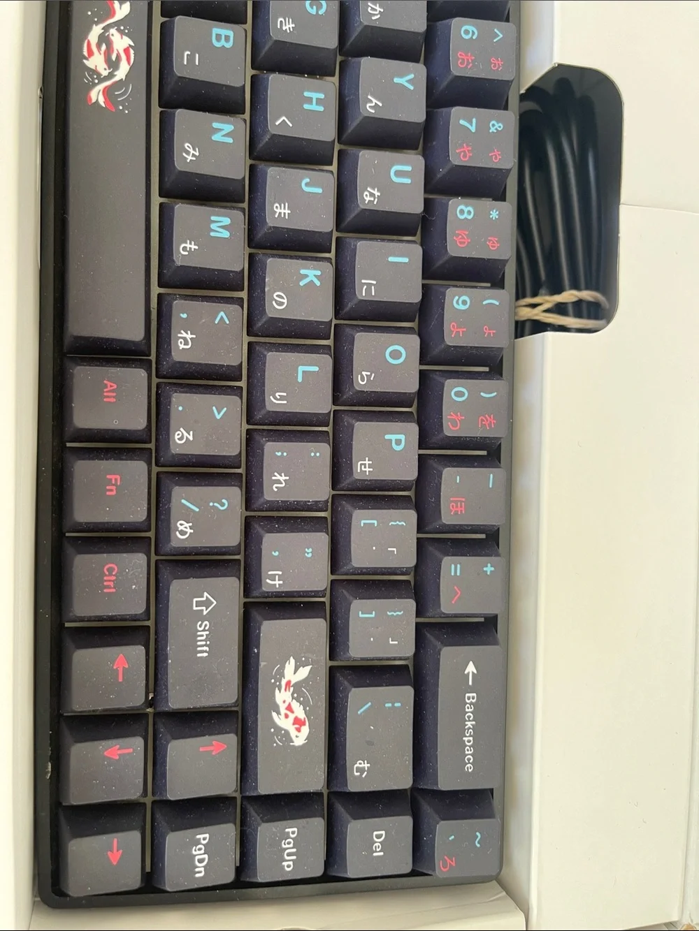 Black Custom koi key caps with cherry red switches, 60% (perfect for gaming)